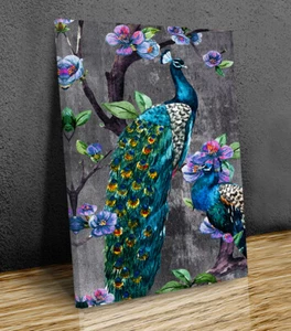 Aquarell Pfau Kunstwerk Leinwanddruck Kunst gerahmt oder nur gedruckt - Bild 1 von 7