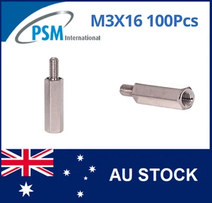 M3 X 16 PSM SPACER HEX MALE / FEMALE BRASS NICKEL PLATED SPA02BM316MM 100PCS - Picture 1 of 5