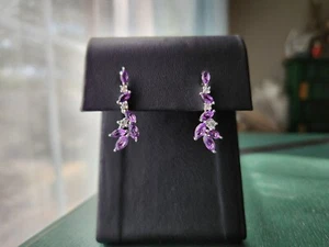 Sterling Lab-Created Amethyst and White Sapphire Drop Earrings - Picture 1 of 5