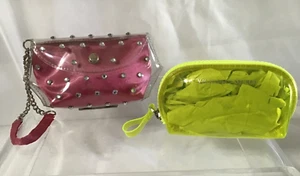 Victoria Secret transparentes Make-up Glitzer Satinfutter & transparente neongrüne Kosmetiktaschen - Bild 1 von 6