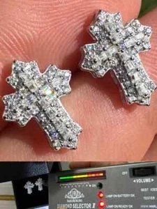 3Ct Round Cut Natural Moissanite Cross Stud Earrings 14k White  Gold Plated - Picture 1 of 8