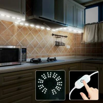 US 60Led White Under Cabinet Light Closet Kitchen Counter LED Light+Power+Dimmer - Image 1 of 4