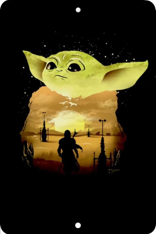 Baby Yoda, день рождения, домашний знак, домашний декор металлический алюминий, США, черный - Изображение 1 из 1