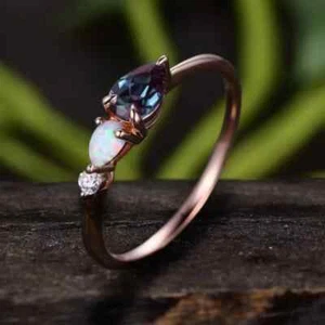 1.50 Ct Pear Cut Lab Created Alexandrite Wedding Band Ring 14k Rose Gold Plated - Picture 1 of 4