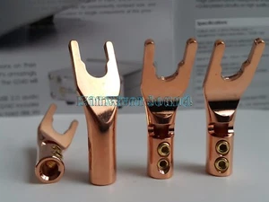 4x Pure Red Copper Spade plug Speaker Cable Wire Connector Diy Hifi  - Picture 1 of 4