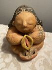 Vintage Pottery Sculpture Seated Voluptuous Girl Roses Fernando Botero Style