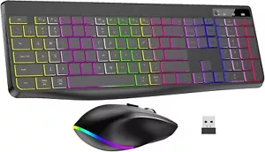 Combo Teclado Inalámbrico y Ratón RGB, Retroiluminado Recargable, Ergonómico para PC - Imagen 1 de 9