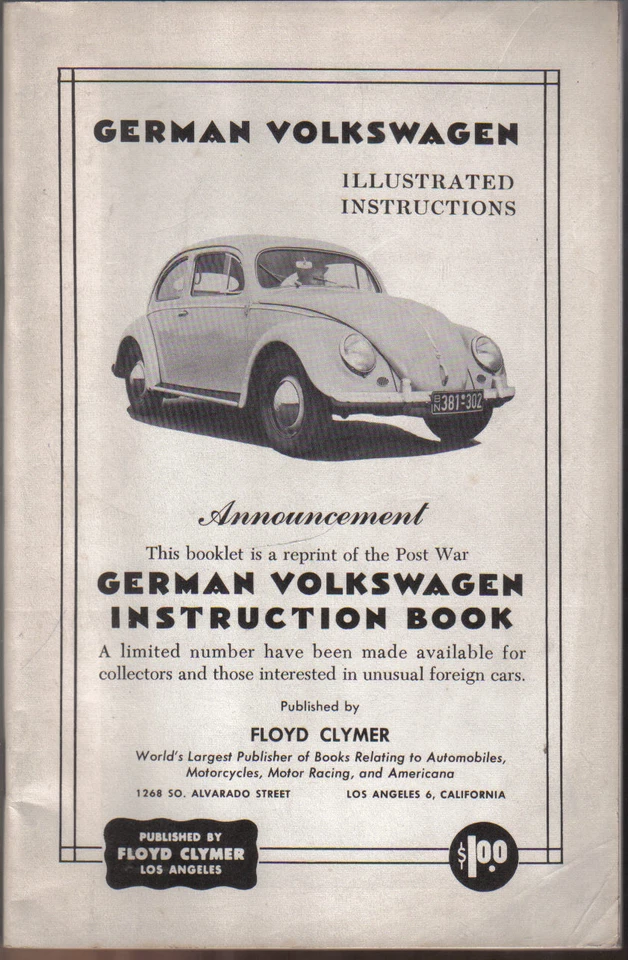 Volkswagen Beetle послевоенная иллюстрированные инструкции Clymer репринт немецкого английского языка - Изображение 1 из 1