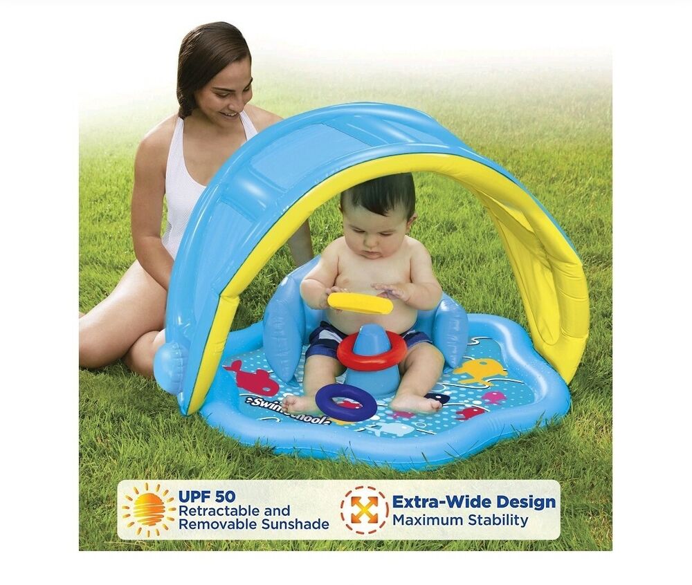 SwimSchool Baby Splash Mat with Inflatable Canopy Children Water Play Pool UPF 