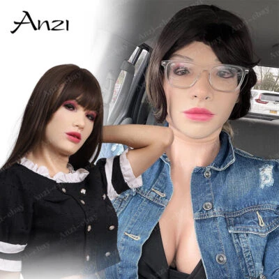 Anzi Silikon Weibliche Kopfmaske Gesicht Crossdresser Maske Cosplay Transvestite - Bild 1 von 4
