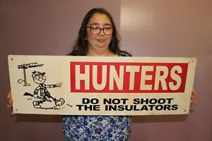 Vintage REDDY KILOWATT Hunters Don't Shoot Insulators Gun Hunting 32" Metal Sign