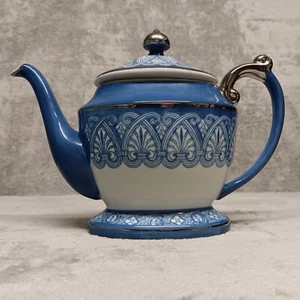 Bombay Co. Blue and White Porcelain Tea Pot with Lid Silver Trim and Handle - Picture 1 of 17
