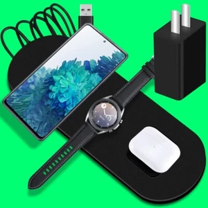 Rapidly Charging 3in1 Wireless Charger Pad + Adapter f Samsung Galaxy S22 S901U - Picture 1 of 1