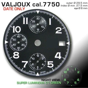 DIAL FOR MOVEMENT ETA VALJOUX 7750, Ø 29.5 mm, DATE ONLY, BLACK - Picture 1 of 1