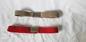 2 Pc Kids Adjustable Elastic Belts Boys & Girls Silver Magnetic Red Beige #878DD - Picture 1 of 3
