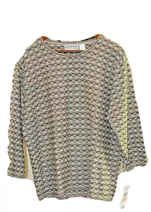 ALFRED DUNNER Women's Multi Browns Cream 3/4 sleeve SZ 1X Top Shirt NWT $54.00 - Picture 1 of 6