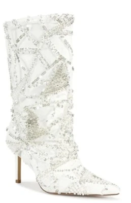 Botas Azalea Wang Talla 7 Blancas Mitski Lentejuelas Tul Stiletto Botines Swifty Foto 1 de 4