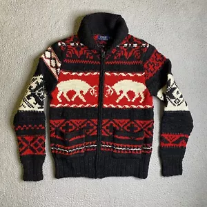 Polo Ralph Lauren Cowichan Sweater Mens Small Red Deer Print Wool Blend Preppy - Picture 1 of 14