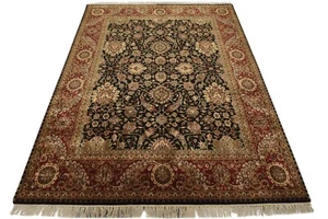 Agra Carpet 8′ x 10’3” Black Red Wool Traditional Hand-Knotted Oriental Area Rug - Picture 1 of 15