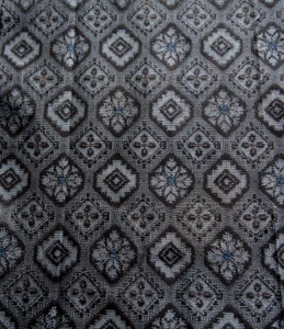 Vintage Tsumugi Kimono Silk Fabric, Black/Grey Sashiko short 100cm(39") - Picture 1 of 10