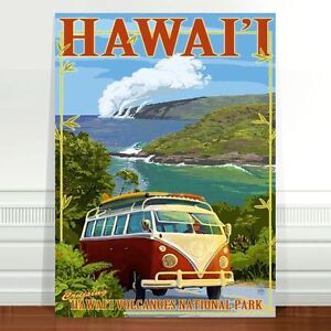 Retro Hawaii Surf Travel Poster Art ~ CANVAS PRINT 36x24" Hawaii VW Camper Van