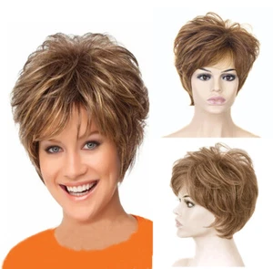 Stylish Women Wig Short Wigs Mixed Brown Blonde Curly Wavy Wig Hair - Picture 1 of 4