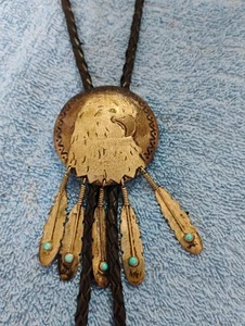 Vintage Signed Charlie JohnNavajo Sterling Silver Etched Eagle Head Bolo Tie ! - Picture 1 of 7