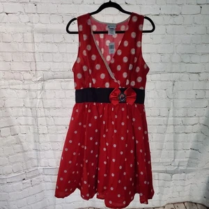 New Disney Boutique Minnie Mouse Dress Red White Pocka Dots Sz Large Official - Picture 1 of 6