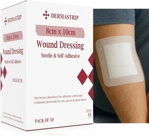 Apósitos para heridas Dermastrip de 8 cm x 10 cm estériles y autoadhesivos (paquete de 50) - Imagen 1 de 9