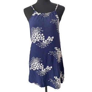 Embroidered Floral Sundress Size S Navy White Boho Coastal Beach Minimalist Chic - Picture 1 of 11