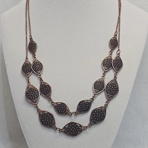 Copper Tone Layered Medallion Links Necklace Boho Western Artistic Country - Picture 1 of 9