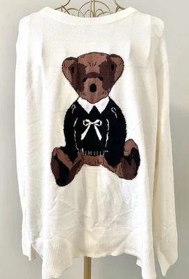 Nikka K Suéter Tejido Top Camisa Oso de Peluche Crema Marrón Talla Grande 2X NUEVO Foto 1 de 4