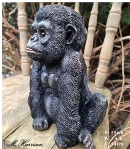 Adorable Young Silverback Gorilla, Resin Ornament Statue Animal Ape Monkey Chimp - Picture 1 of 1