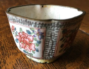 Chinese Enamel Copper Open Salt Dip Asian Floral Square Cellar 1880's Battersea - Picture 1 of 1