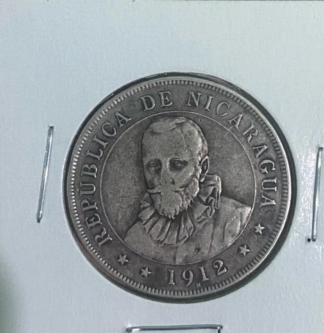 1912 Nicaragua 50 Centavos Silver Coin. Beautiful Reverse. Size of Half Dollar Cover