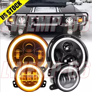 7inch LED Halo Headlights DRL & 4" Fog Lights Combo Fit For Hummer H2 H3 06-10 - Picture 1 of 12