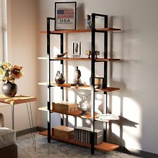 CONSDAN Bookshelf Solid Wood Bookcase, Rustic Solid Wood, Heavy Duty Metal Frame