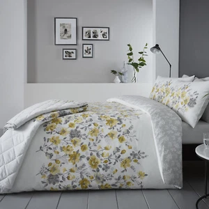 Gabriella Ochre Contempory Floral Duvet Set Choice of Duvet Set or Bed Throw - Imagen 1 de 6