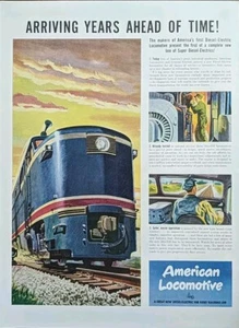 Anuncio impreso artístico locomotora tren diésel 1946, anuncio posterior a la Segunda Guerra Mundial - Imagen 1 de 1