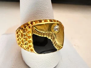 Brand New Men's 18K Gold CZ Designer Signet Ring Size 13 - Free Shipping - Picture 1 of 24