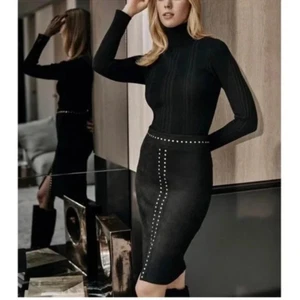 White House Black Market Black Faux Suede Gold Studded Pencil Skirt Size 6 NWT - Picture 1 of 8