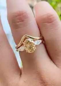Wedding Bridal Set Ring 14K Yellow Gold Plated 2.0Ct Oval Cut Simulated Citrine - Picture 1 of 5