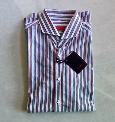 $495 Auténtica Camisa de Vestir ISAIA Caballero Moda Rayas Talla 40/15 3/4 Italia Foto 1 de 4