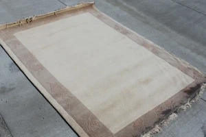 RT10442 NEUTRAL COLOR WOOLEN MODERN TIBETAN RUG 4.6' X 6.7' HAND KNOTTED NEPAL - Picture 1 of 7