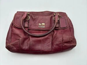 Coach Burgundy Plum Madison Leather Flap Carryall Purse Handbag 18621 - Picture 1 of 17