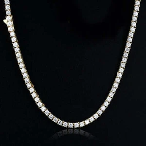 Unisex 1 Row Tennis Chain Necklace Stainless Steel Cubic Zirconia Chain 3MM 4MM - Picture 1 of 12