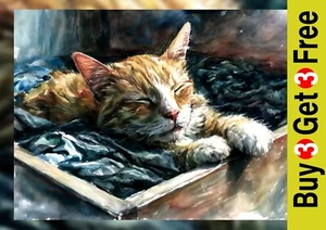 Sleeping Ginger Cat 5"x7" Print on Matte Paper | Cozy Sunlit Oil Painting - Picture 1 of 17