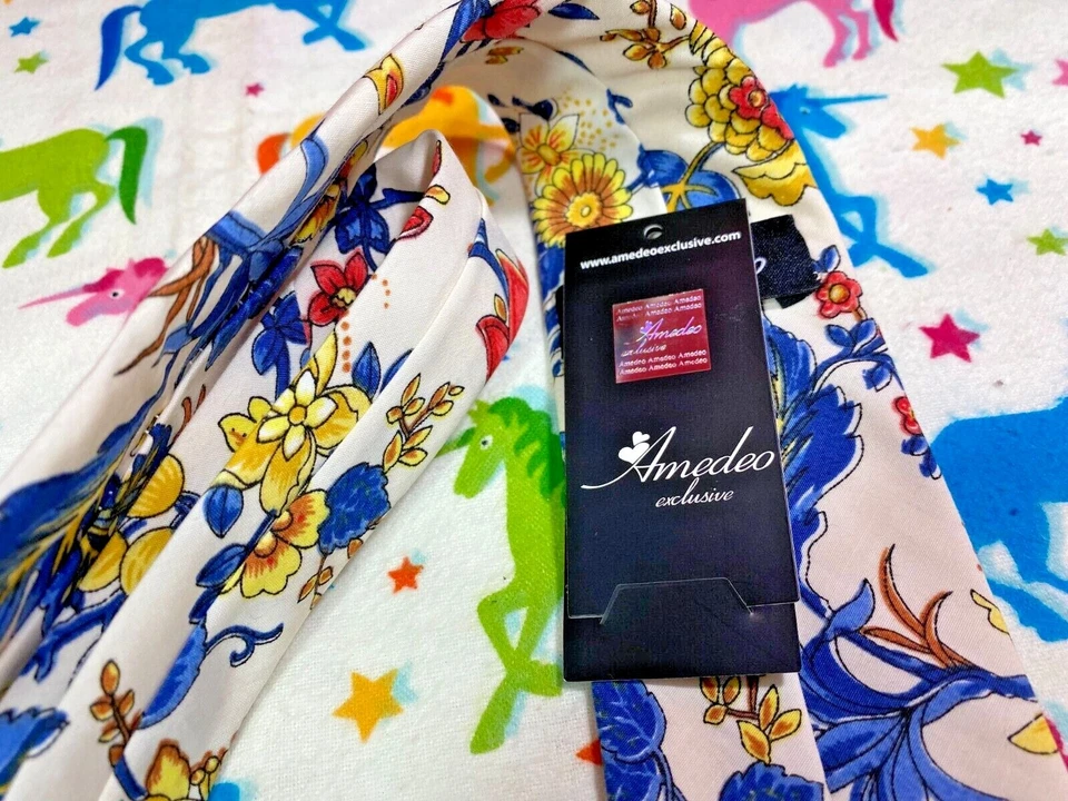 Amedeo 独家米色多色花卉领带 - 全新带标签 — 第 1/3 张图片