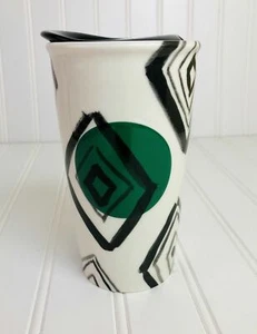 Starbucks Ceramic Traveler Tumbler To Go Mug Green Dot Black Diamond Double Wall - Picture 1 of 9