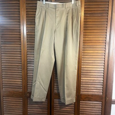 Pantalones de vestir para hombre talla 34 x 29 caqui tostado plisado puño axista 100 % algodón Foto 1 de 4